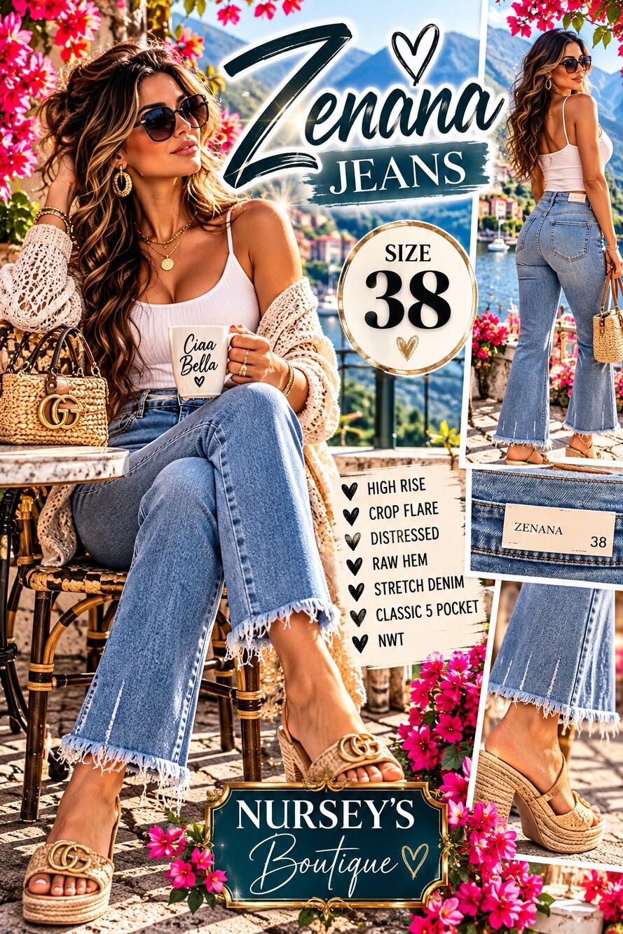 Zenana Jeans Size 38 Light Wash High Rise Raw Hem Crop Flare NWT